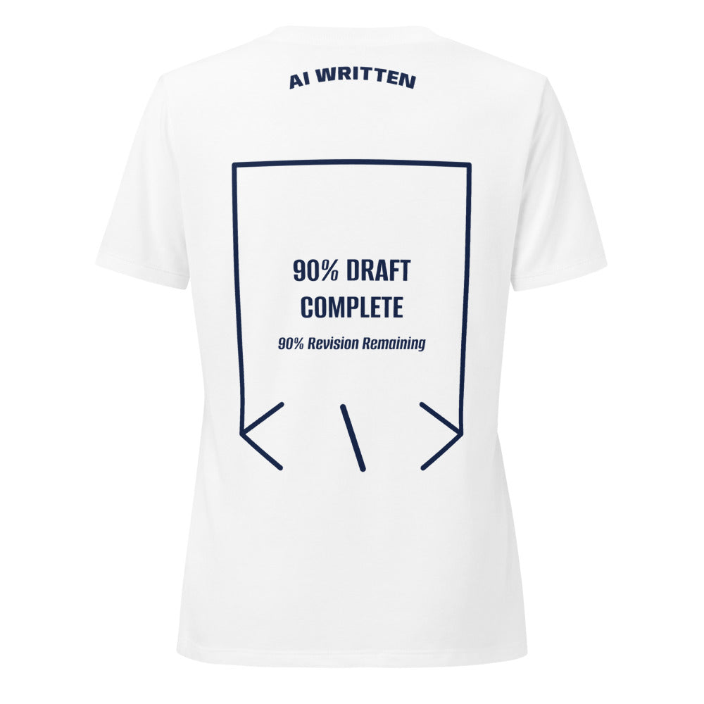 90% Draft Complete — Solid White Blend Heather Navy back mockup