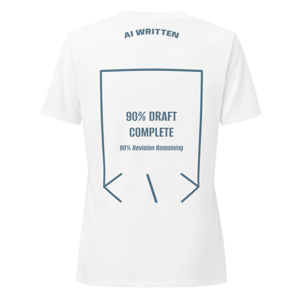 90% Draft Complete — Solid White Blend Heather Slate back mockup
