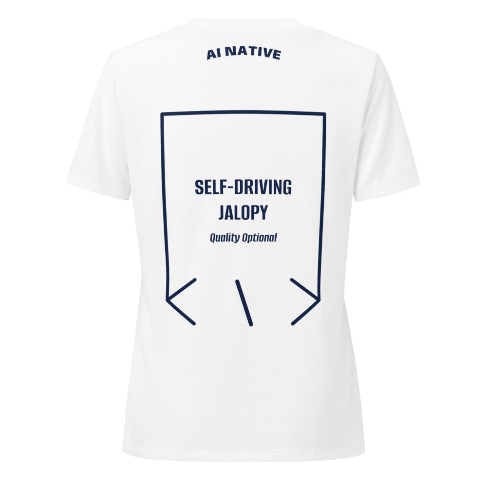 Self-Driving Jalopy — Solid White Blend Heather Navy back mockup