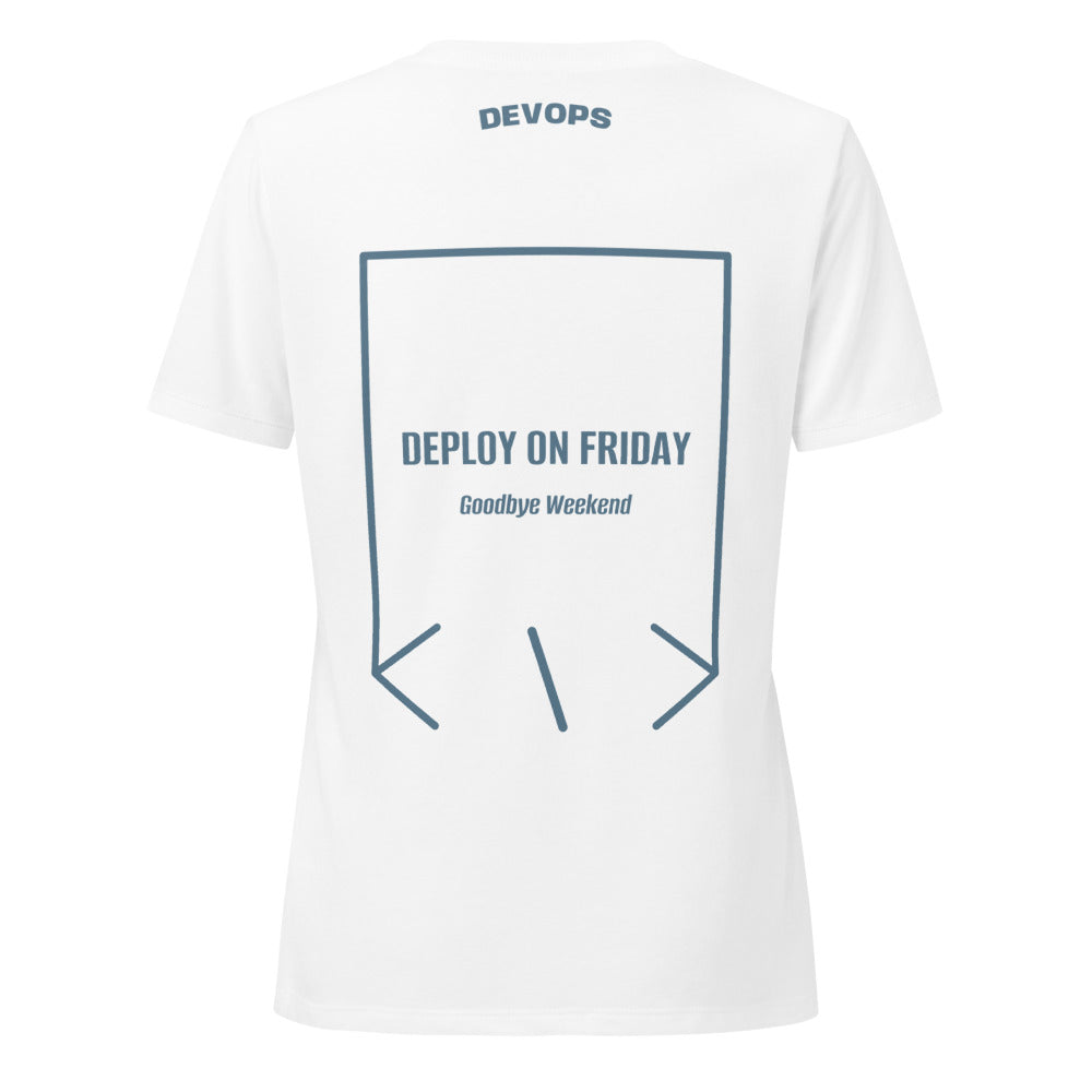 Deploy On Friday — Solid White Blend Heather Slate back mockup