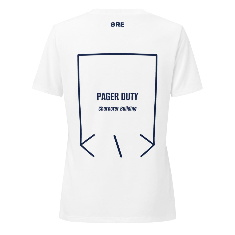 Pager Duty — Solid White Blend Heather Navy back mockup