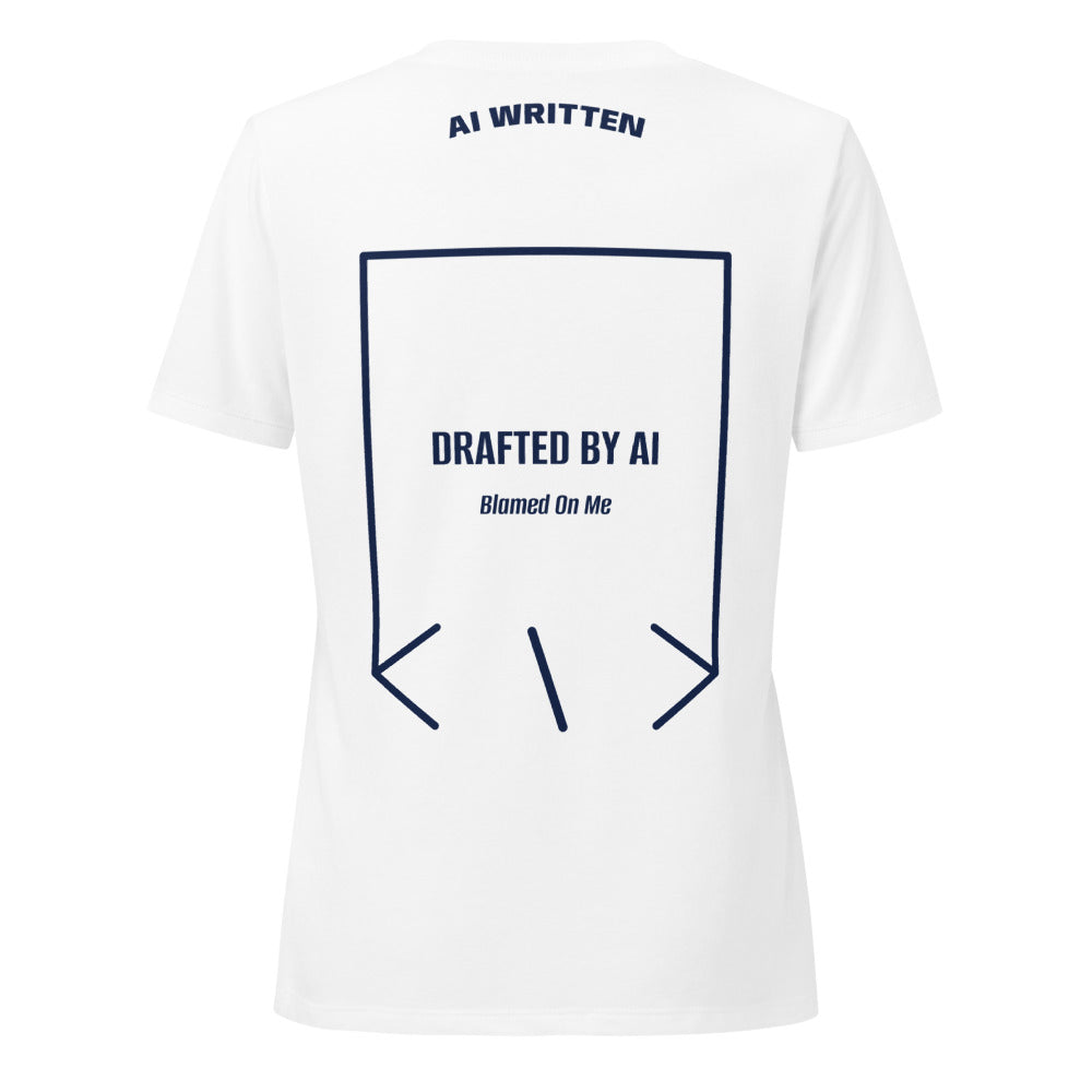 Drafted By AI — Solid White Blend Heather Navy back mockup