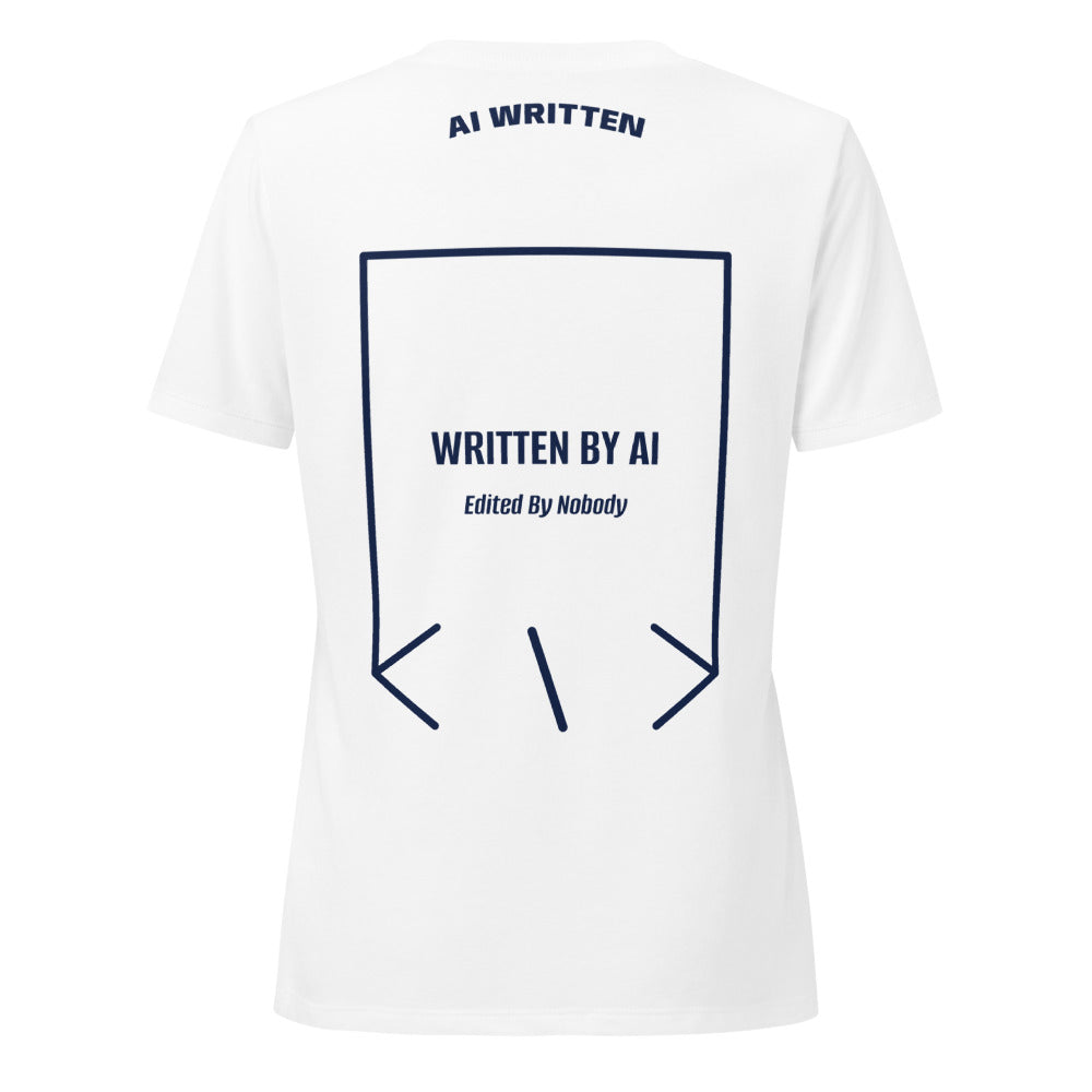 Written By AI — Solid White Blend Heather Navy back mockup