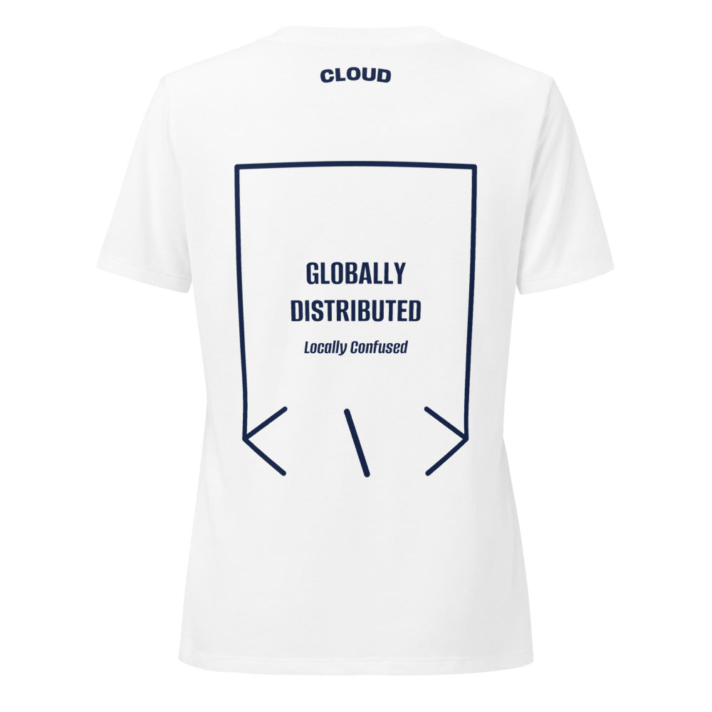 Globally Distributed — Solid White Blend Heather Navy back mockup