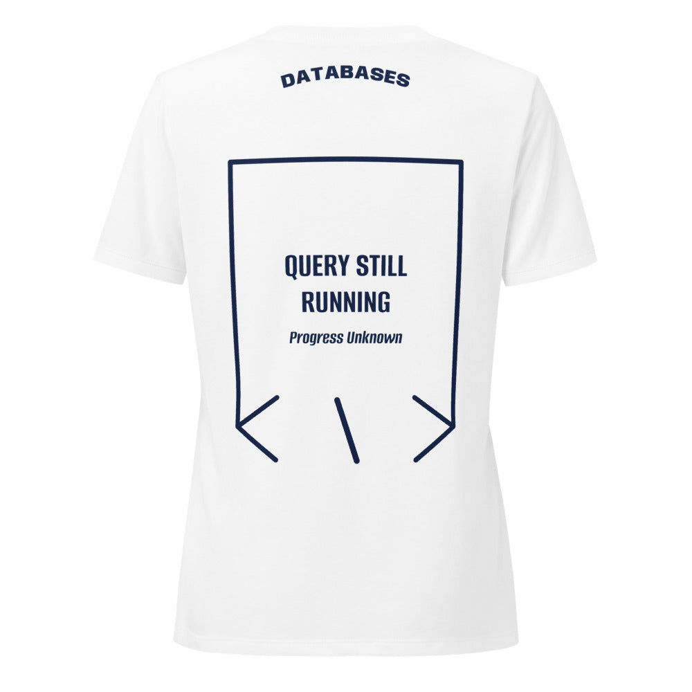 Query Still Running — Solid White Blend Heather Navy back mockup