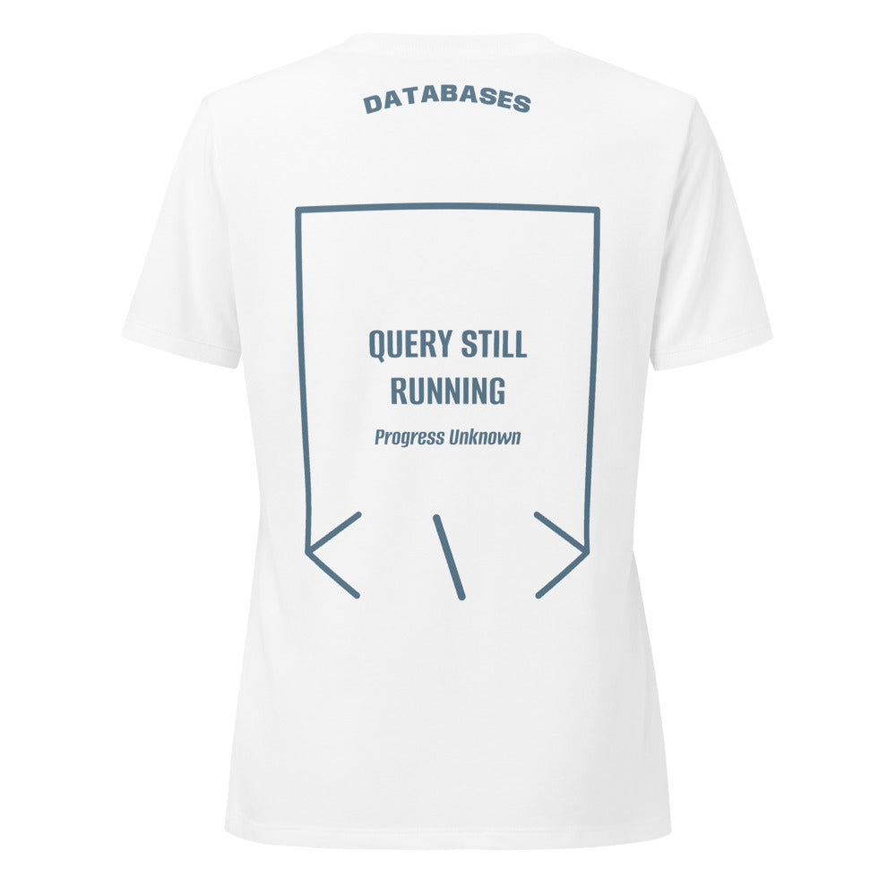 Query Still Running — Solid White Blend Heather Slate back mockup