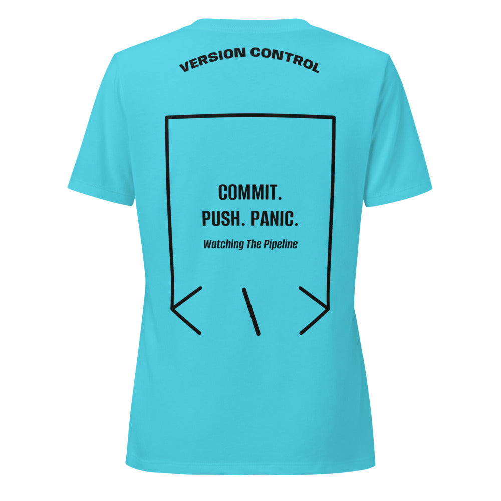 Commit. Push. Panic. — Turquoise Solid Black Blend back mockup