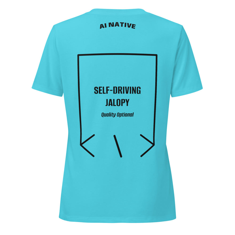 Self-Driving Jalopy — Turquoise Solid Black Blend back mockup