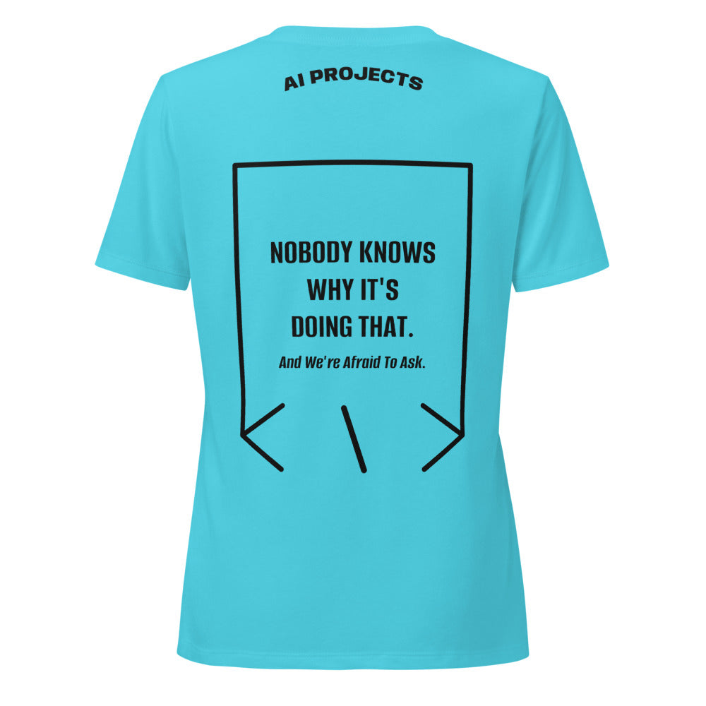 Nobody Knows Why It's Doing That. — Turquoise Solid Black Blend back mockup