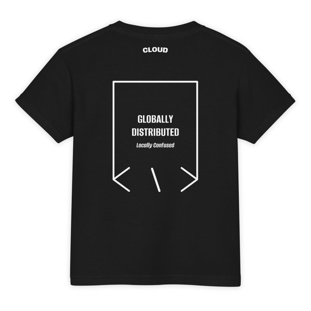 Globally Distributed — Black White back mockup