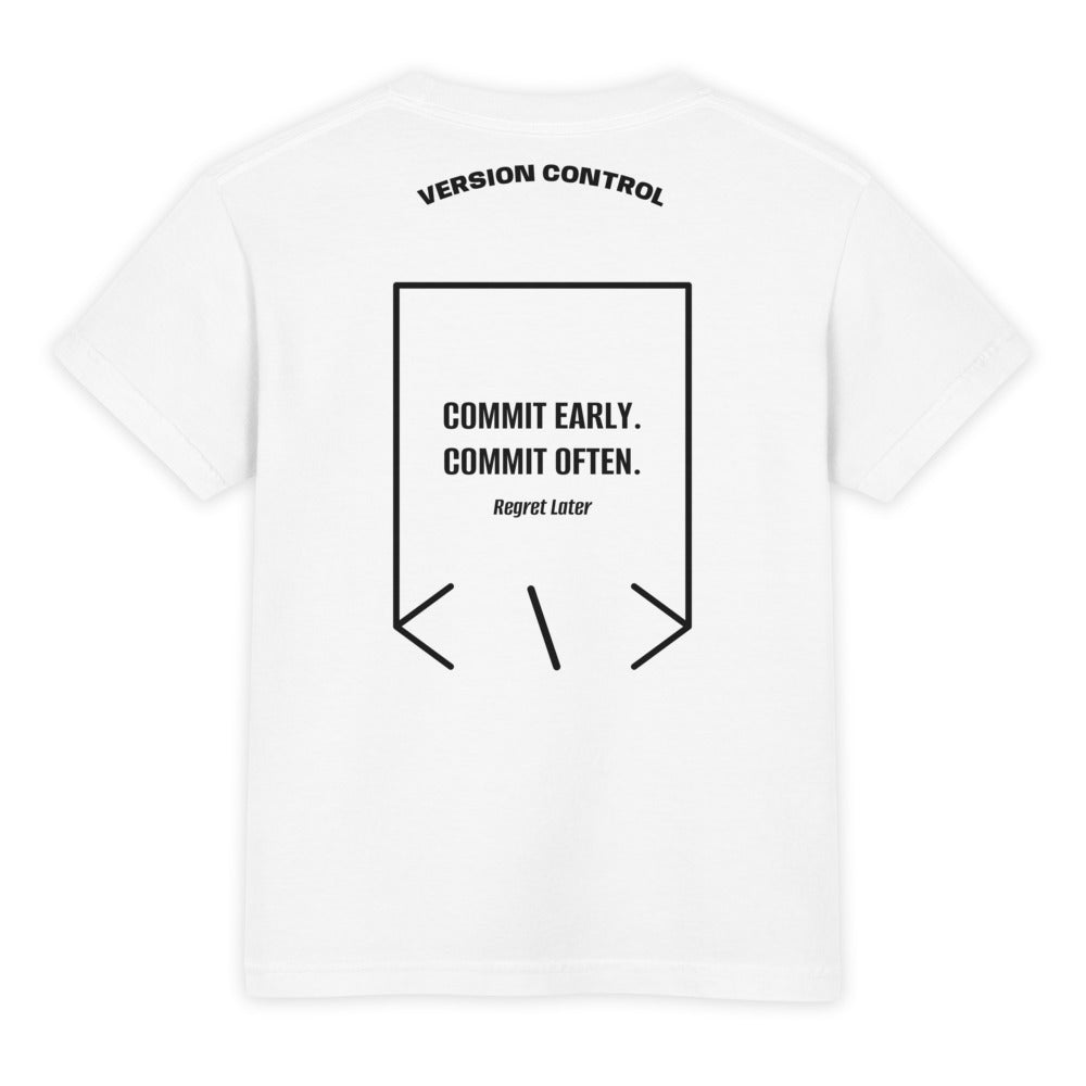 Commit Early. Commit Often. — White Black back mockup