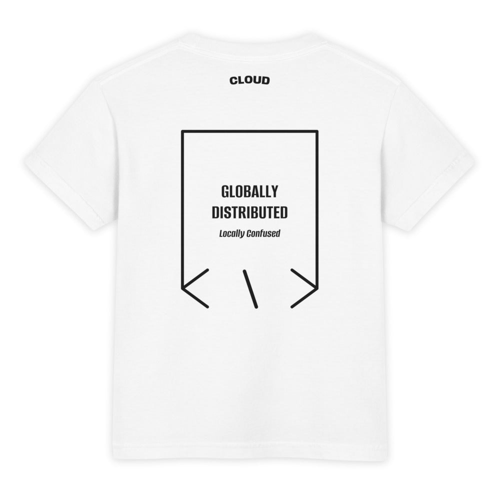 Globally Distributed — White Black back mockup